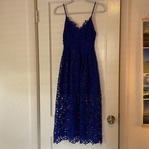 Astr The Label Cobalt blue lace a line midi dress